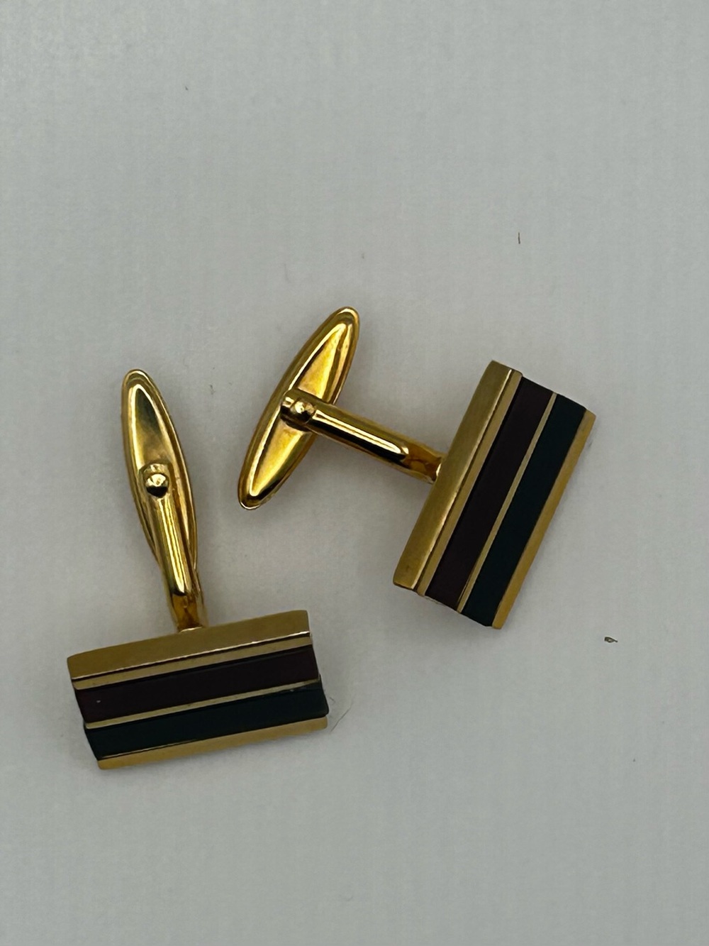 Vintage Made in West Germany  Gold Tone Cufflinks with Burgundy Black Stripes